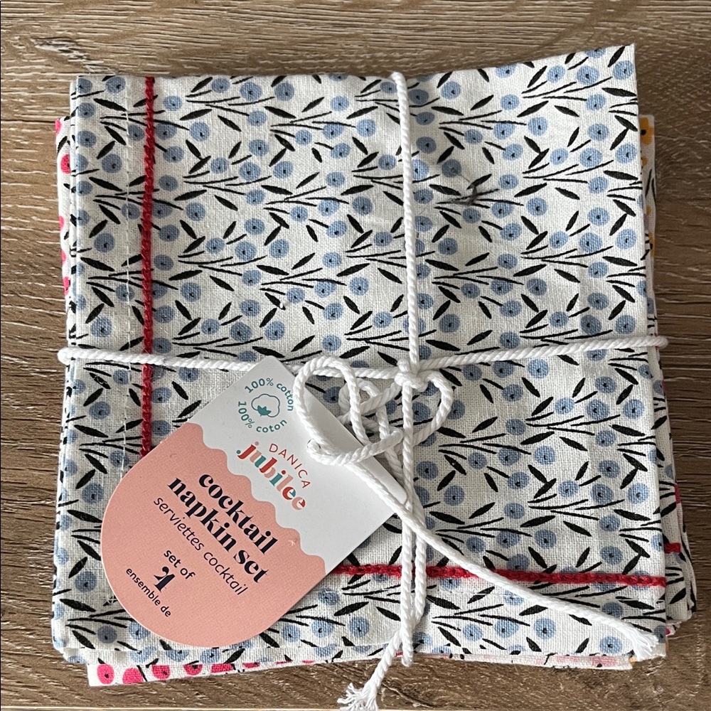 Danica Cocktail Napkin Set - Blue Floral Cotton